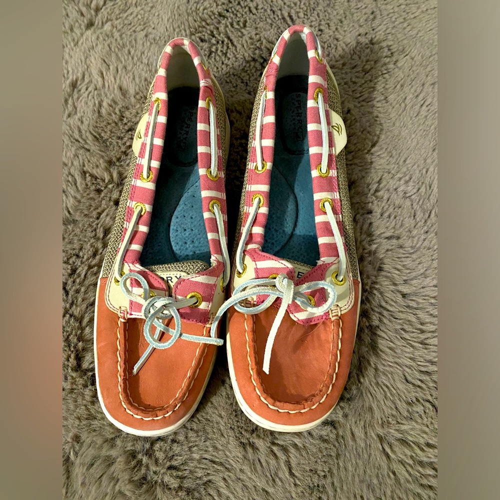 Women's Pink and Tan Boat Shoes